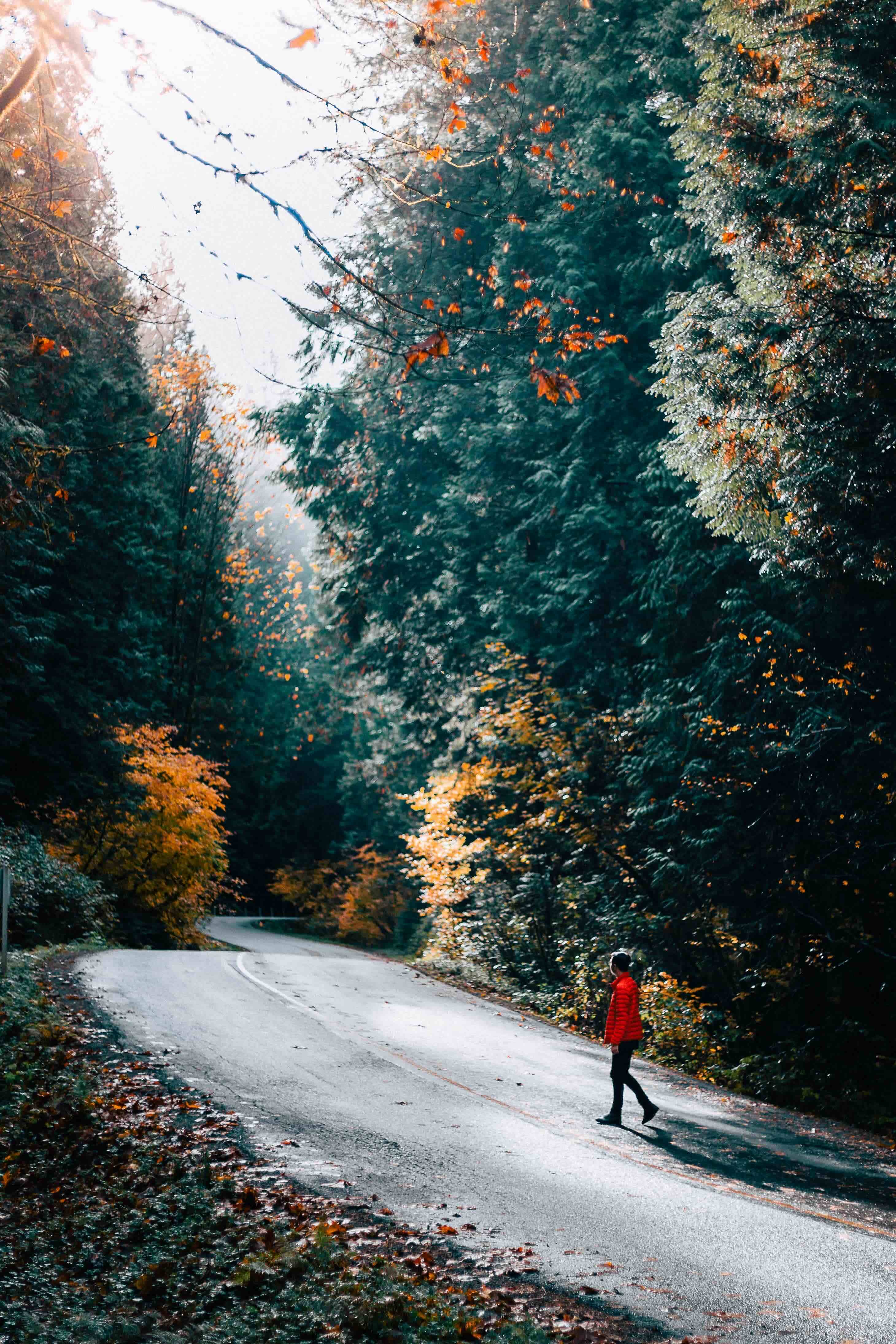 A photo of myself walking down a road in rainy British Columbia